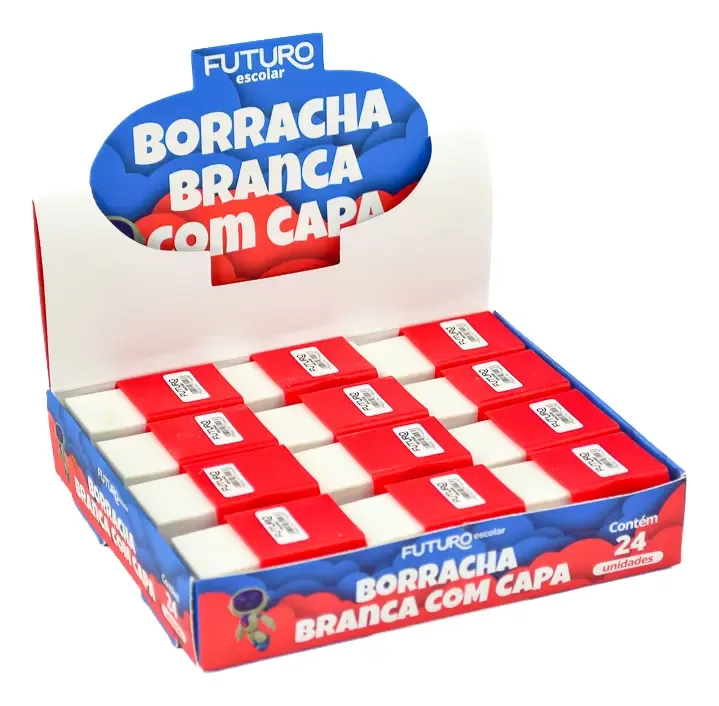 Borracha Escolar Branca Futuro com Capa Protetora