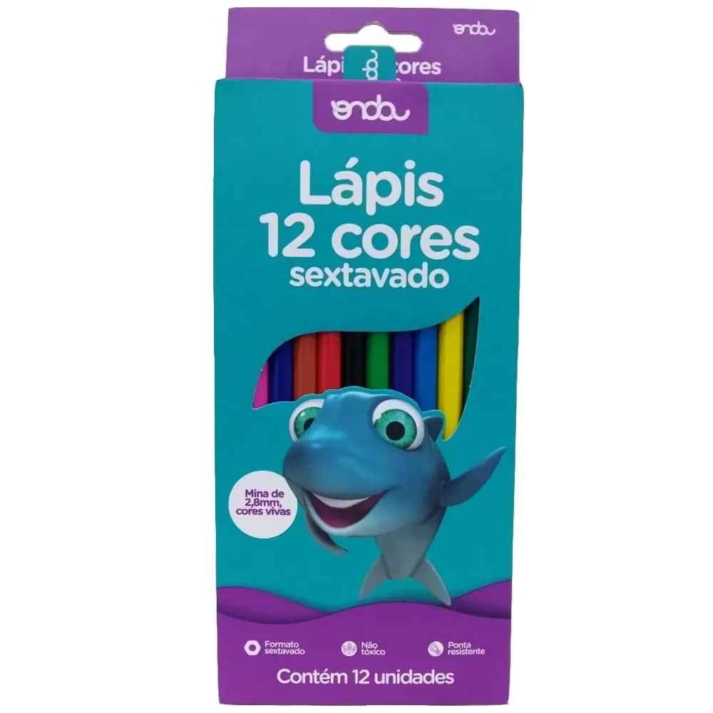 Lápis de Cor Sextavado 12 Cores Escolar e Artístico